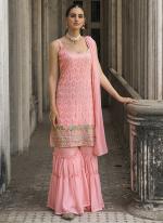 Faux Georgette Baby Pink Party Wear Embroidery Work Sharara Suit